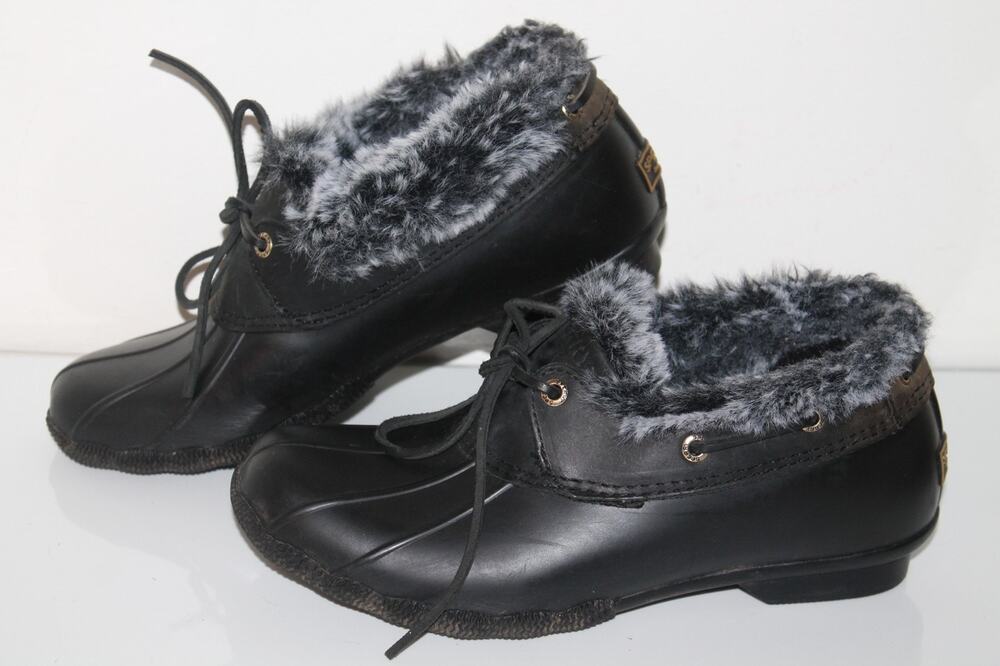 Sperry Saltwater 1-Eye Duck Boots, STS85457 , Black, Faux Fur, Women’s Size 8.5